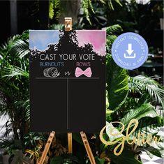 "Gender reveal cast your vote sign WHAT YOUR DOWNLOAD INCLUDES 1 PDF cast your vote sign 8\"x10\"  (1 PER SHEET) 1 PDF cast your vote sign 16\"x20\" (1 PER SHEET) 1 PDF cast your vote sign 18\"x24\"  (1 PER SHEET) 1 PDF cast your vote sign 24\"x36\"  (1 PER SHEET) MATCHING ITEMS: https://www.etsy.com/shop/glitterinvitescy?ref=simple-shop-header-name&listing_id=900142273&section_id=31731726 PLEASE NOTE: This item is an INSTANT DIGITAL DOWNLOAD.  You are purchasing a digital file only. No physical Tow Truck Gender Reveal, Gender Reveal Bows Or Burnouts, Free Throws Or Bows Gender Reveal, Bows Or Burnouts Gender Reveal Ideas, Burnout Or Bows Gender Reveal Ideas, Mechanic Gender Reveal Ideas, Gender Reveal Ideas Burnouts Or Bows, Burn Out Or Bows Gender Reveal, Burn Out Gender Reveal Ideas