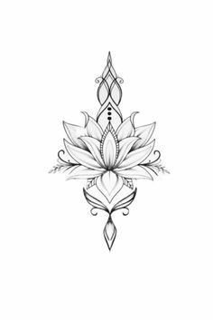 a black and white drawing of a lotus flower