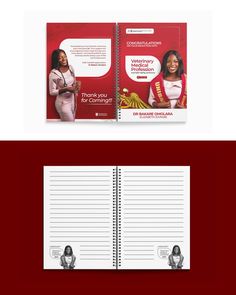 the front and back cover of a red book with white writing on it, along with an image of a woman's face