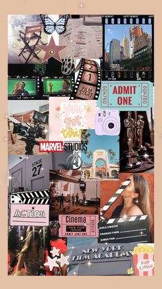 a collage of movies and films with the words admit one on it's side