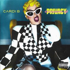 the cover art for cardi b's privacy album, featuring a woman in checkered jacket and sunglasses