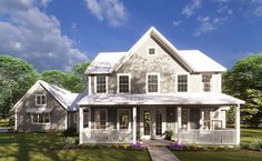 this is an artist's rendering of a country house with porches and columns