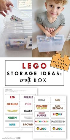 the lego storage ideas craft box is open and has instructions for how to use it