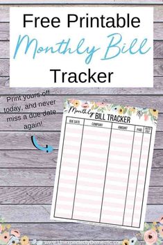 a free printable money bill tracker with flowers on the side and text overlay