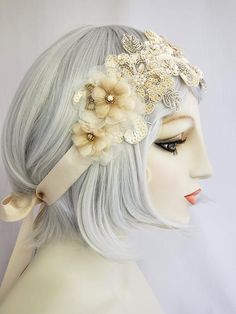 Headband Ribbon, Blue Headpiece, Comb Veil, Old Hollywood Style, Headband Flower, Hollywood Style