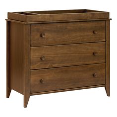 a wooden dresser with three drawers on it