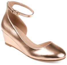 Brinley Co. Women's Comfort Wedge Pumps Rose Gold Shoes, Womens Pumps, Round Toe Shoes, Ankle Strap Wedges, Gold Shoes, Shoes Heels Wedges, Wedge Pumps, Wide Fit Boots, Journee Collection