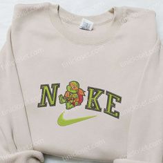 Introducing the ultimate fusion of nostalgia and style – the Teenage Mutant Ninja Turtles x Nike Movie Embroidered Sweatshirt. This exclusive collaboration brings together the iconic turtle heroes and the renowned Nike brand to create a truly unique piece. Made with premium quality materials, this sweatshirt showcases intricate embroidery of the beloved characters, adding a touch of retro charm to your wardrobe. Designed for comfort and durability, this Nike Inspired Embroidered Hoodie is Nike Anime, Nike Cartoon, Disney Character Shirts, Nike Inspired, Embroidered Apparel, Nike Design, Animal Hoodie, Nike Sweatshirt, Hoodie Material