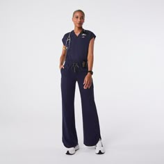 Official FIGS® Scrubs. Ridiculously Soft Scrubs Designed Just For You. Get Free Shipping On Orders $50+! | FIGS Womens Navy Marseille Wide Leg - Petite Scrub Pant Navy Figs Scrubs, Scrubs Uniform Cute Fashion Styles, Cute Scrub Outfits, Figs Scrubs Outfit, Trendy Scrubs, Scrubs Outfit Ideas, Cute Nursing Scrubs, Plus Size Scrubs, Scrubs Uniform Cute