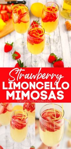 strawberry limoo mimosas with strawberries and lemons