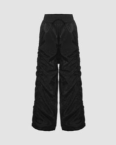 Details: Long cargo pants with front drawstring designBottom Length: LongMaterials:95% Polyester + 5% Spandex Stretch Nylon Wide-leg Parachute Pants, Athleisure Wide-leg Parachute Pants With Pockets, Nylon Long Pants With Functional Drawstring, Sporty Drawstring Trousers, Nylon Techwear Pants With Functional Drawstring, Black Utility Parachute Pants With Drawstring, Full Length Joggers With Drawstring For Streetwear, Stretch Wide Leg Cargo Pants With Drawstring, Nylon Techwear Pants