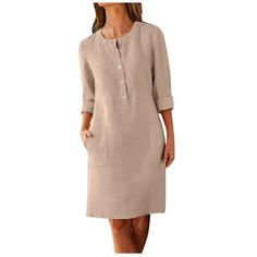 Ichuanyi Clearance Summer Dresses Women Fashion O-Neck Pockets Button Dress Solid Long Sleeve Pocket Dress - Walmart.com Vestidos Retro, Long Sleeve Tunic Dress, Long Sleeve Wrap Dress, Crewneck Dress, Khaki Dress, Long Sleeve Shirt Dress, Long Sleeve Mini, Stretch Dress, Long Sleeve Tunic