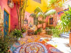 Patio Decor Ideas, Outdoor Decoration, Backyard Design Paved Courtyard, Patio Decoration Ideas, Mosaic Mural, Mosaic Art Diy, Colorful Patio, Mexican Culture Art, Patio Flooring, Mosaic Artwork, Mexican Decor