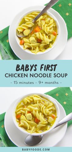 two bowls of baby's first chicken noodle soup