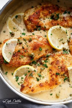 chicken with lemons and capers in a white sauce