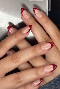 Deep Red Nails, Nude Nail Designs, Nagel Tips, Smink Inspiration, Makijaż Smokey Eye, White Nail