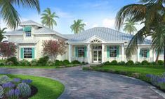 this is an artist's rendering of a tropical style house with palm trees and landscaping