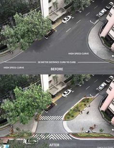 before and after shots of an intersection