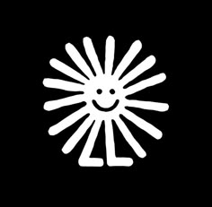 a black and white image of a smiling sun