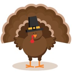 a cartoon turkey wearing a pilgrim hat