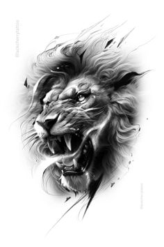 a black and white drawing of a lion's face