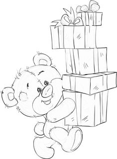 a teddy bear with presents on his back coloring pages for kids, free printable