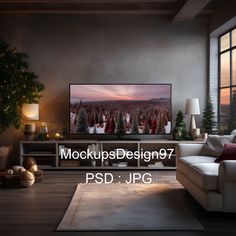 a living room scene with the text mockup design7 psd jpg on it