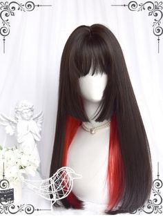 Gothic Wigs, Goth Wigs, Highlights Red, Black Highlights, Vampire Goth, Goth Girl, Cosplay Wig, Synthetic Wig, Hazbin Hotel