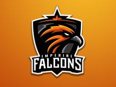 the imperial falcons logo on an orange background