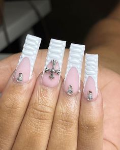 Croc Print French Tip Nails With Charms, 3d Croc Print Nails, White Croc Print Nails, Croc Print French Tip Nails, Print French Tip Nails, Croc Print Nails, Tapered Square Nails, Print Nails, Tip Nails