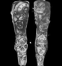 two leg sleeves with tattoos on them and an image of a woman's face