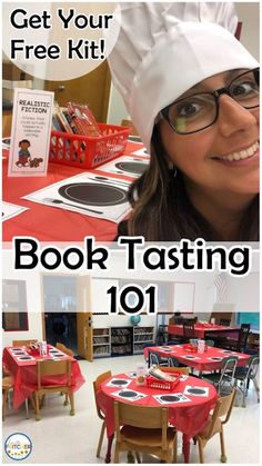 a woman wearing a chef's hat with the words book tasting 101 in front of her