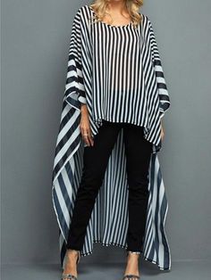 Printed Blouses, Trendy Tops For Women, Big Shirt, Stripe Outfits, Hem Blouse, Fashion Attire, African Print Fashion