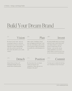 a page with the words build your dream brand on it