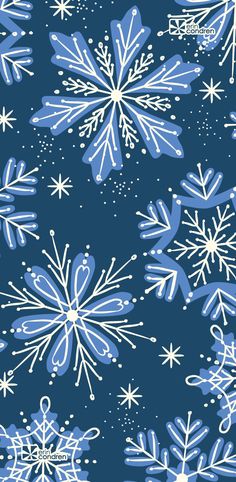 blue and white snowflakes are on a dark blue background, with small stars in the center