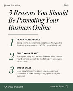 an advertisement with the words 3 reasons you should be promoting your business online on it