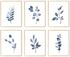 four blue leaves are arranged in square frames