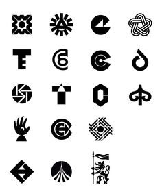 various logos and symbols are shown on a white background, including the letter c in black