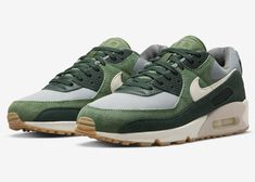 Nike Air Max 90 Premium “Pro Green” Color: Pro Green/Pale Ivory-Forest Green Style Code: DH4621-300 Release Date: June 3, 2022 Lace up and feel the legacy. Produced at the intersection of art, music and culture, the wardrobe staple that helped define the ‘90s gets a premium finish. Keeping the striking visuals you love most: Waffle outsole and exposed Air cushioning, it dons a twill tongue, sophisticated branding and gum outsole. Benefits Nubuck mudguard and suede overlays elevate the classic lo Sophisticated Branding, Ivory Shoes, Air Max 90 Premium, Green Suede, Air Max 1, Nike Air Max 90, Brooks Sneaker, Green Fashion, Air Max Sneakers