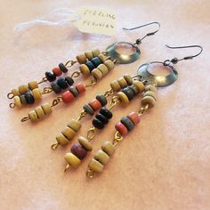 Sterling Silver And Peruvian Beaded Earrings 3 Inches In Length Esther Decoux Collection Hand Crafted Jewel Tone Earrings, Simple Bead Earrings, Bead Things, Wooden Bead Earrings, Wood Beads Jewelry, Red Coral Earrings, Mixed Metal Earrings, Hammered Hoop Earrings, Jeweled Earrings