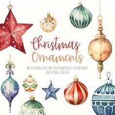 watercolor christmas ornaments clipart