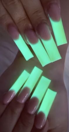 Long Square Acrylic Nails Glow In The Dark, Neon Green Ombre Acrylic Nails, Glow Nails, Dark Nails, Acrylic Nail Art, Exotic Nails, Birthday Nails, Long Square Acrylic Nails, Dream Nails