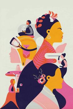 an illustration of people with different types of hair and make - up on their heads