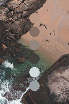 an aerial view of rocks and water with circles in the foreground that are overlaided