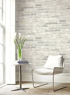 Vintage Brick Wallpaper in Soft Neutral from the Vintage Home 2 Collection by Wallquest Rustic Brick Wallpaper, Brick Wallpaper Grey, Grey Brick Wallpaper, Brick Wallpaper Living Room, Brick Wallpaper Bedroom, Rustic Brick, Grey Brick, Accent Walls In Living Room, Bedroom Images