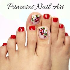 Como hacer un ESTAMPADOR de uñas casero, Diseño de uñas de los pies con flores y mariposas fácil en color rojo Best Pedicure Colors, Pedicure Colors, July Nails, Haircuts For Long Hair, Color Rojo