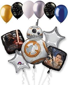 CHOKING HAZARD – Children under 8 yrs. can choke or suffocate on uninflated or broken balloons. Adult supervision required. Keep uninflated balloons from children. Discard broken balloons at once. Track Page Views With Auctiva's Counter Star Wars Balloons, Star Wars Bb8, 5th Birthday Party Ideas, Balloon Pictures, Star Wars Birthday Party, Birthday Star, Balloon Ribbon, May The 4th Be With You, Bb 8