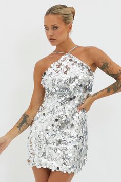 Shop the Champagne Twist Sequin Mini Dress Silver | Selfie Leslie New Year's Party, Taylor Outfits, Line Light, Dress Silver, Silver Heels, Sequin Mini, Going Out Outfits, Silver Dress, Sequin Mini Dress