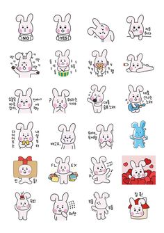 the rabbit stickers are all different colors and sizes, but one is also white