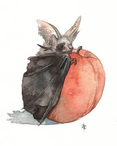 a drawing of a bat sitting on top of an orange